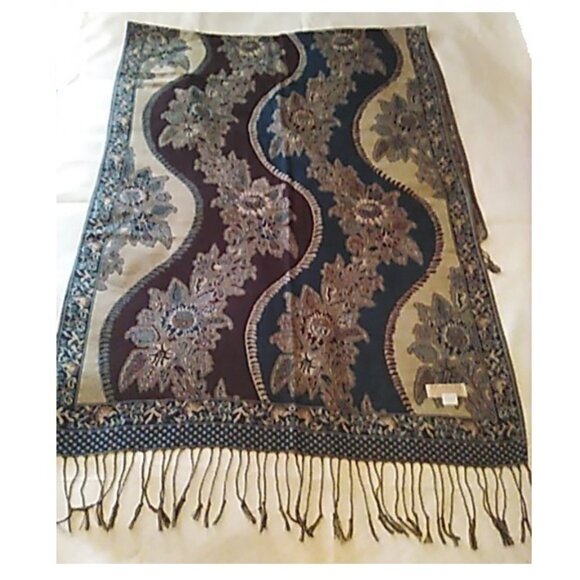 Pashmina Silk Scarf Wrap Forest Green Rich Brown 28" x 68" Elegant New  PS2. - Picture 2 of 5